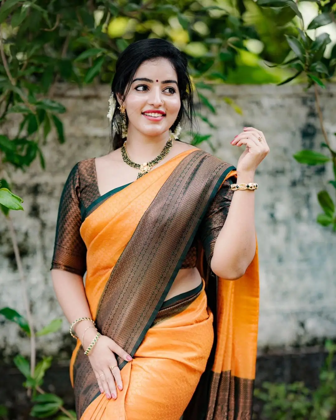 Malavika Menon In South Indian Traditional Yellow Saree Green Blouse